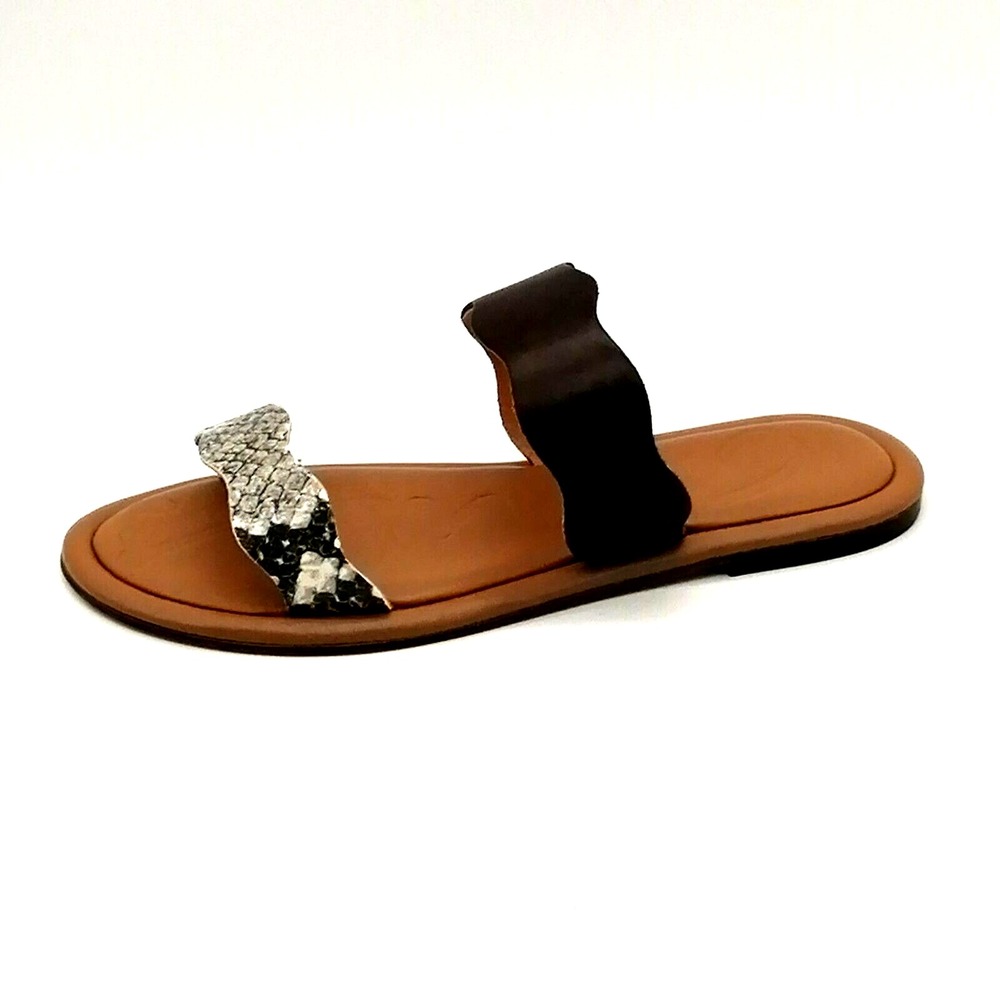Joules Shoes Womans Aimee Slide Sandal Brown Snakeskin Double Straps 5 NEW